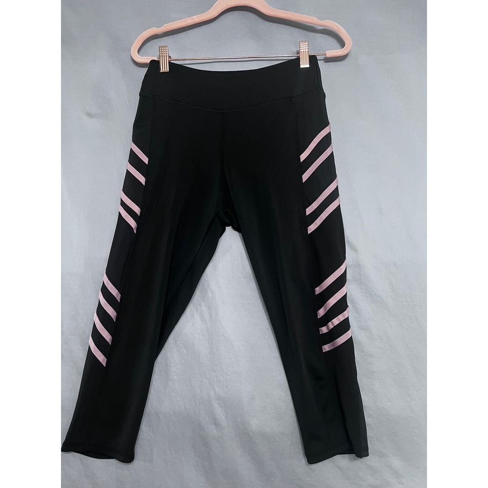 Always Black Pink Stripe Mesh Panel Cropped Leggings Capri Athletic Pants Medium